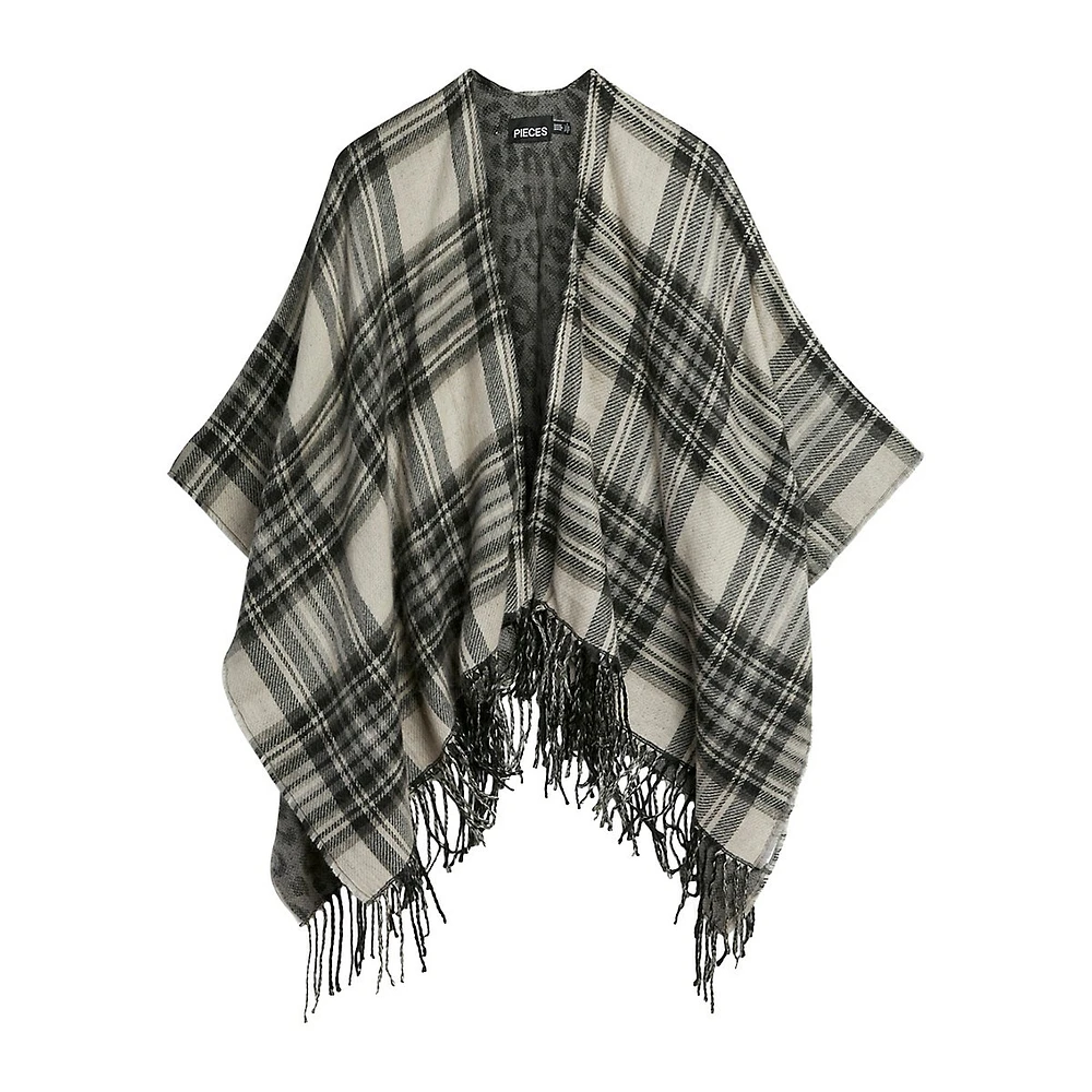 Nefikka Fringed Plaid Ruana