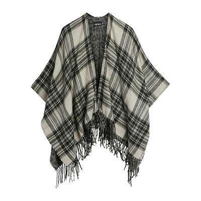 Nefikka Fringed Plaid Ruana