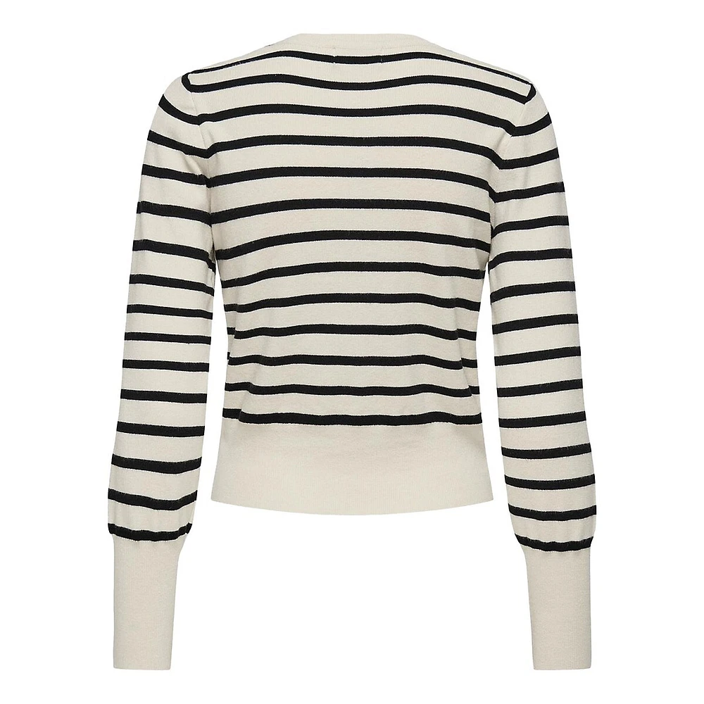 Valley Breton-Stripe Bead-Button Cardigan