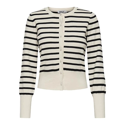 Valley Breton-Stripe Bead-Button Cardigan