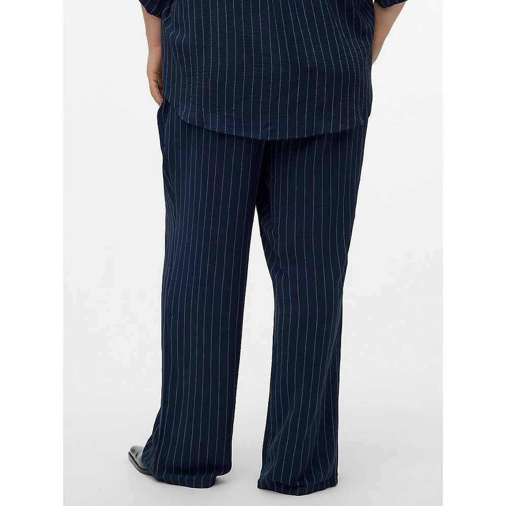 Plus Emma High-Waist Wide-Leg Pinstriped Pants