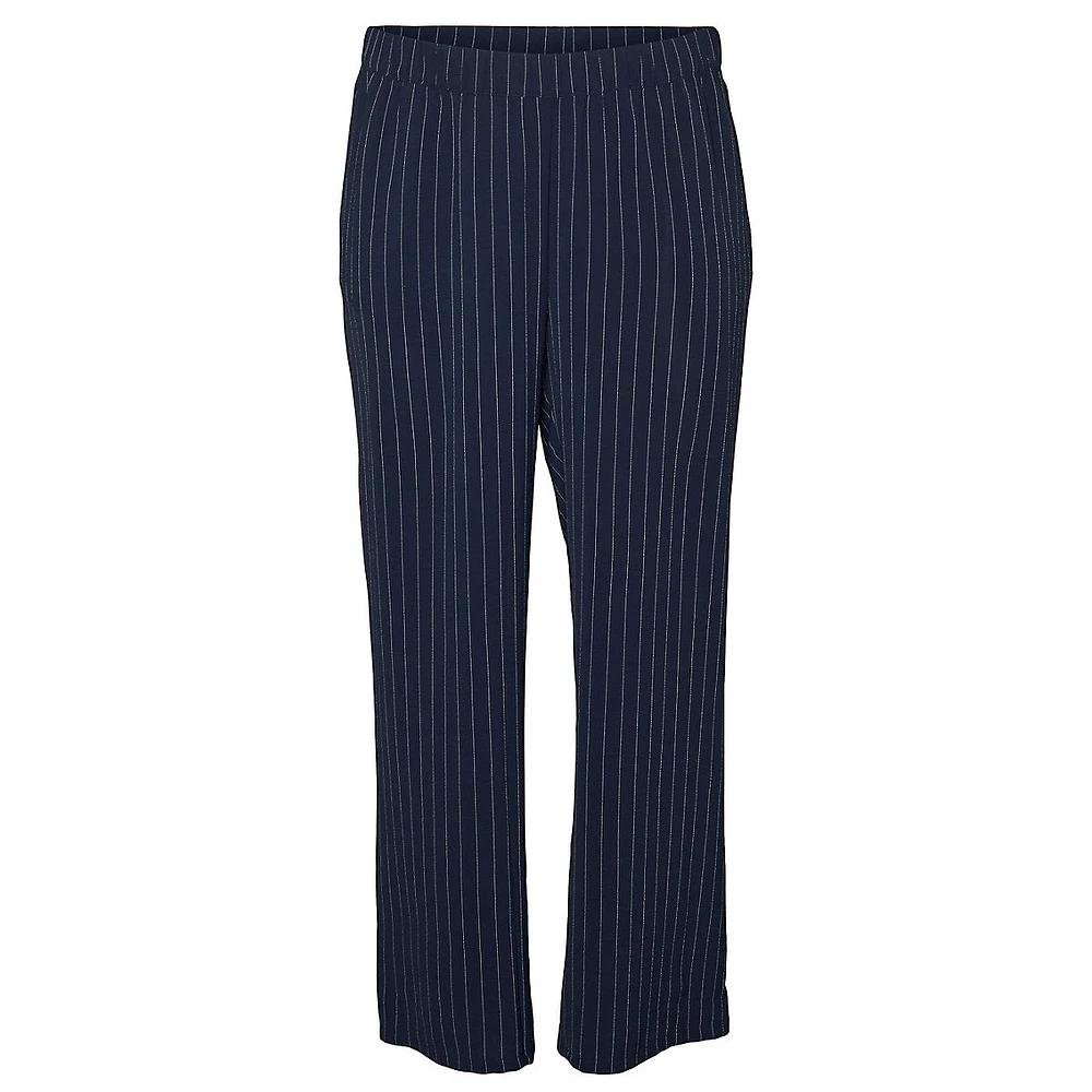 Plus Emma High-Waist Wide-Leg Pinstriped Pants