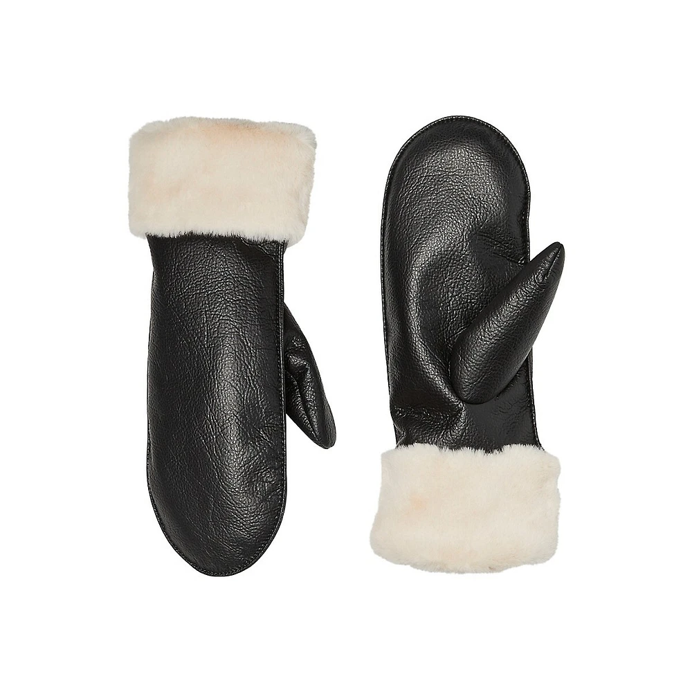 Mathilde Faux Leather & Fur Mittens