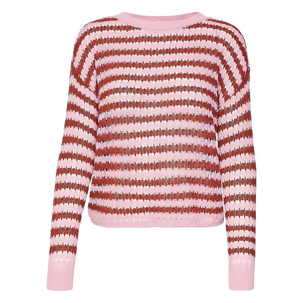 Spring Long-Sleeve Openwork-Stripe Sweater