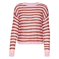 Spring Long-Sleeve Openwork-Stripe Sweater