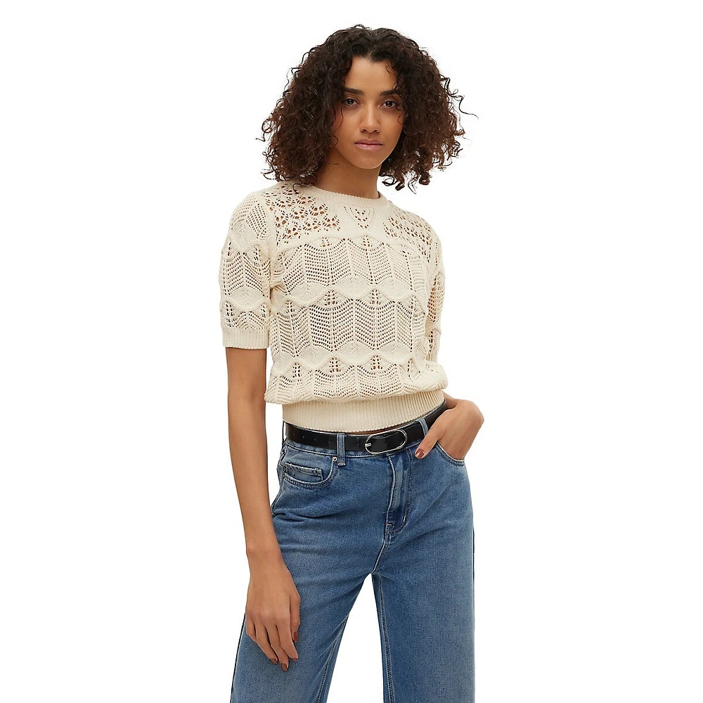 Alexia Short-Sleeve Openwork-Knit Sweater