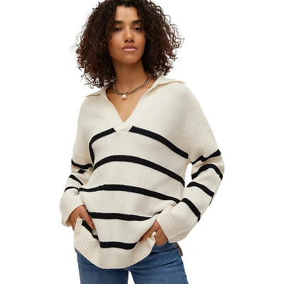 Luna Striped Johnny Collar Sweater