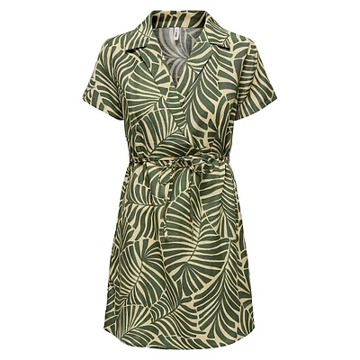 Callie Palm-Print Shirtdress