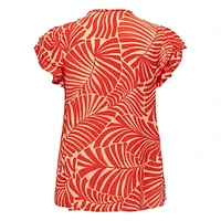 Palm-Print Short-Sleeve Top