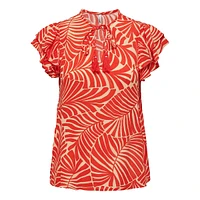 Palm-Print Short-Sleeve Top