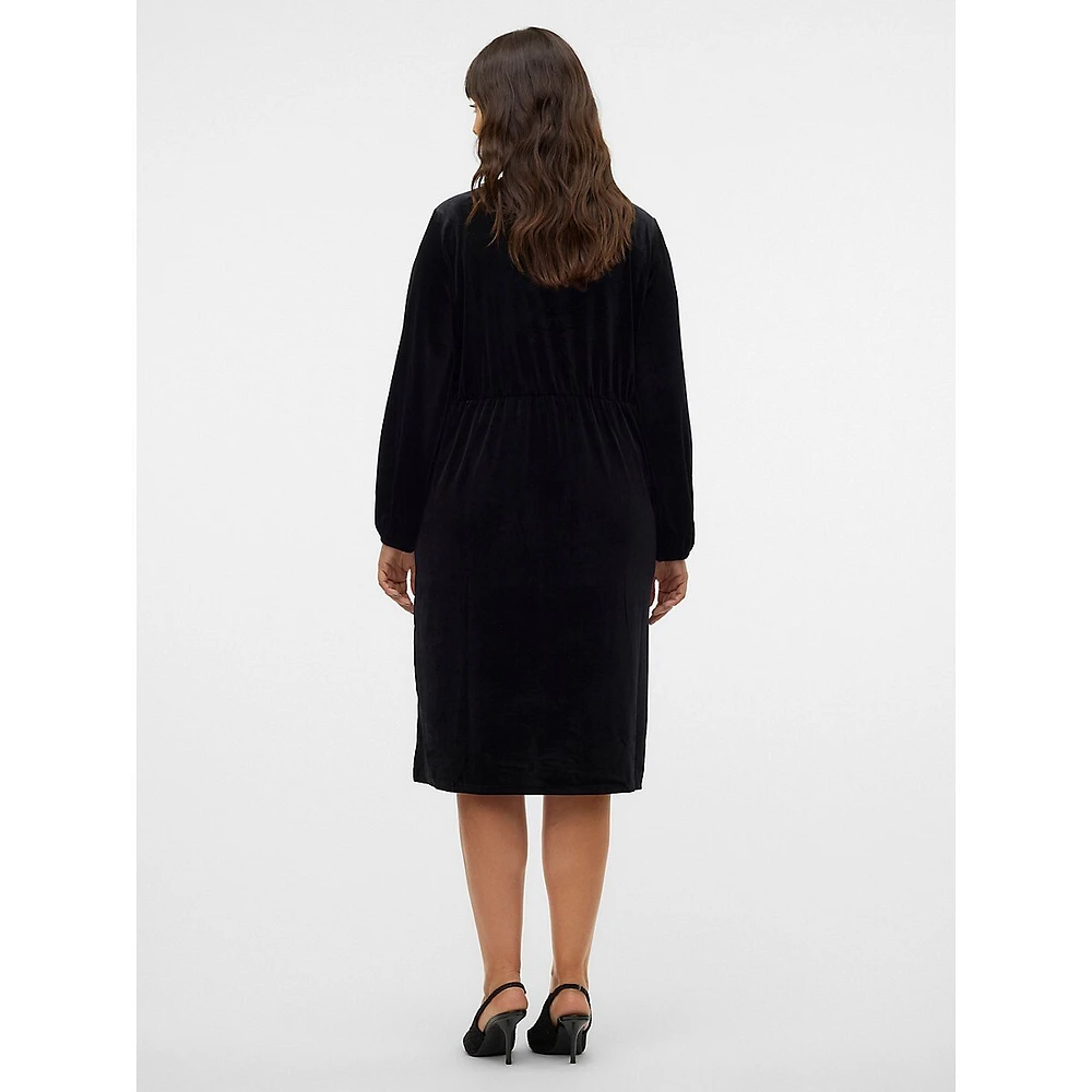 Plus Ceffie Long-Sleeve Velvet Wrap Dress