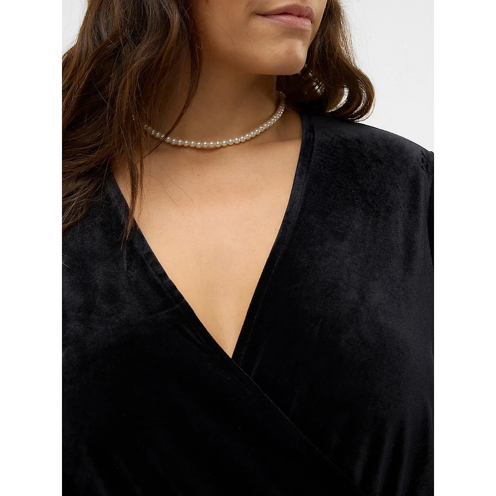 Plus Ceffie Long-Sleeve Velvet Wrap Dress