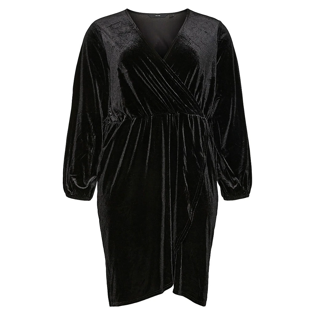 Plus Ceffie Long-Sleeve Velvet Wrap Dress