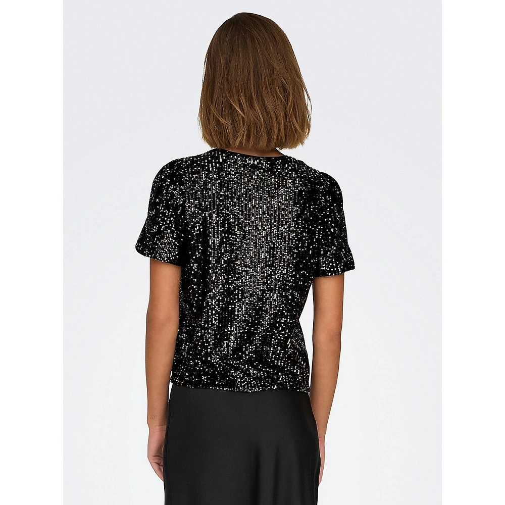 Ana Short-Sleeve Sequin Top