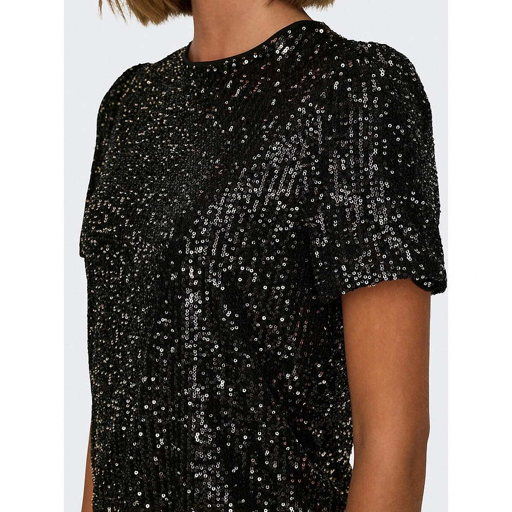 Ana Short-Sleeve Sequin Top