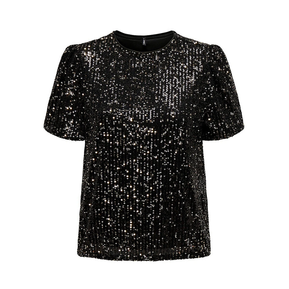 Ana Short-Sleeve Sequin Top