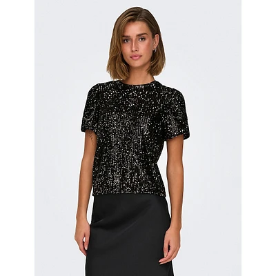 Ana Short-Sleeve Sequin Top