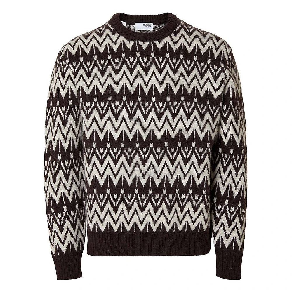 Wool Chevron-Pattern Relaxed-Fit Sweater