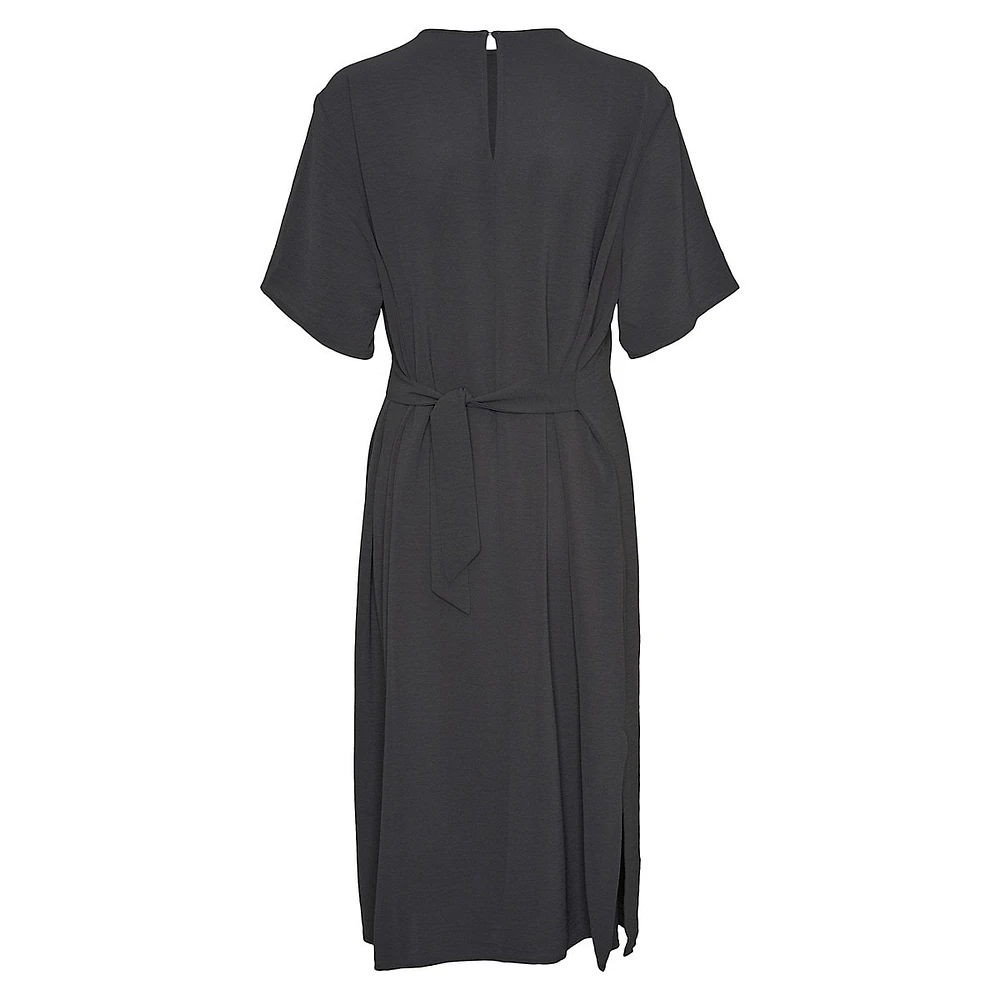 Plus Short-Sleeve Back-Tie Midi Dress