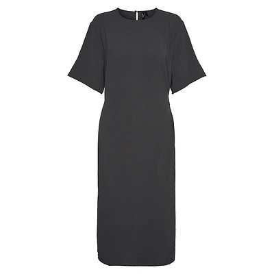 Plus Short-Sleeve Back-Tie Midi Dress