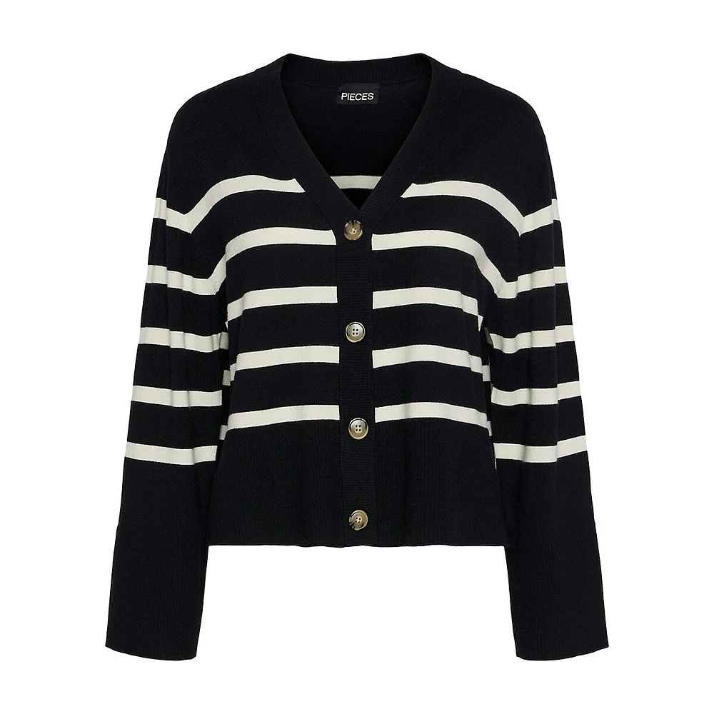 Sia Breton-Stripe V-Neck Cardigan