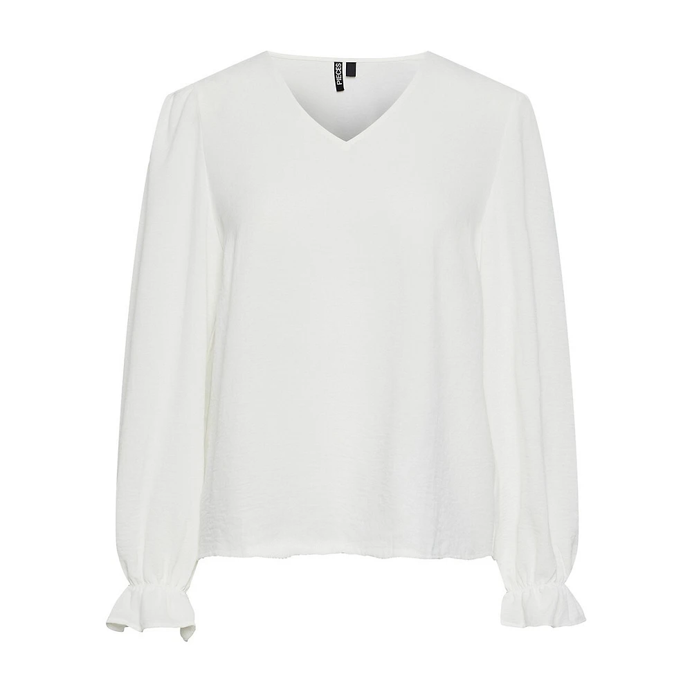 Tiffany V-Neck Blouson-Sleeve Top