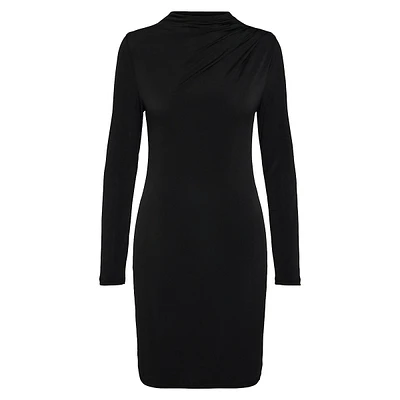 Madison Mockneck Long-Sleeve Drape Dress