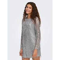 Anika Sequin Fringe Long-Sleeve Mini Dress