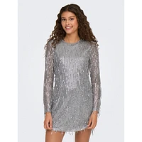 Anika Sequin Fringe Long-Sleeve Mini Dress