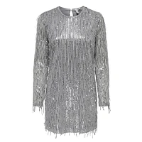 Anika Sequin Fringe Long-Sleeve Mini Dress