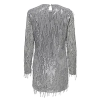 Anika Sequin Fringe Long-Sleeve Mini Dress