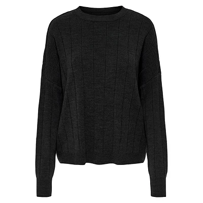 Tess Drop-Shoulder Ribbed Crewneck Sweater