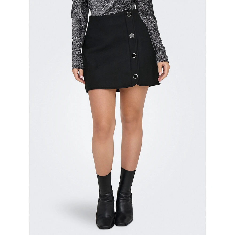 Button-Down Felt Mini Skirt