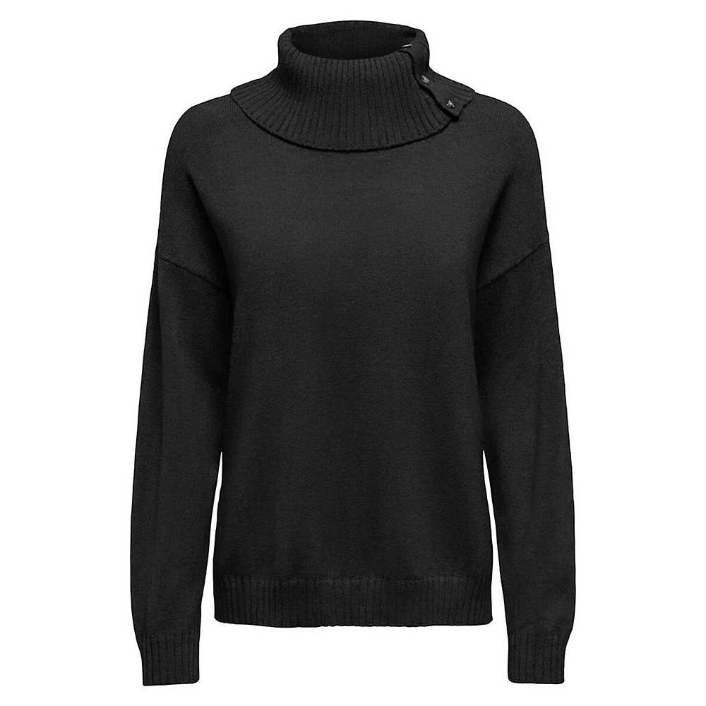 Button-Detail Roll-Neck Sweater