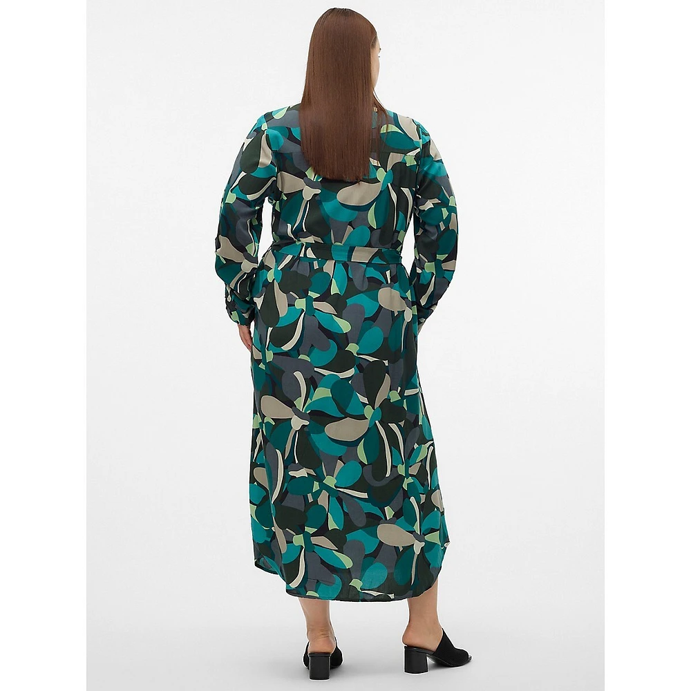 Plus Codella Printed Belted Midi Shirt Dress