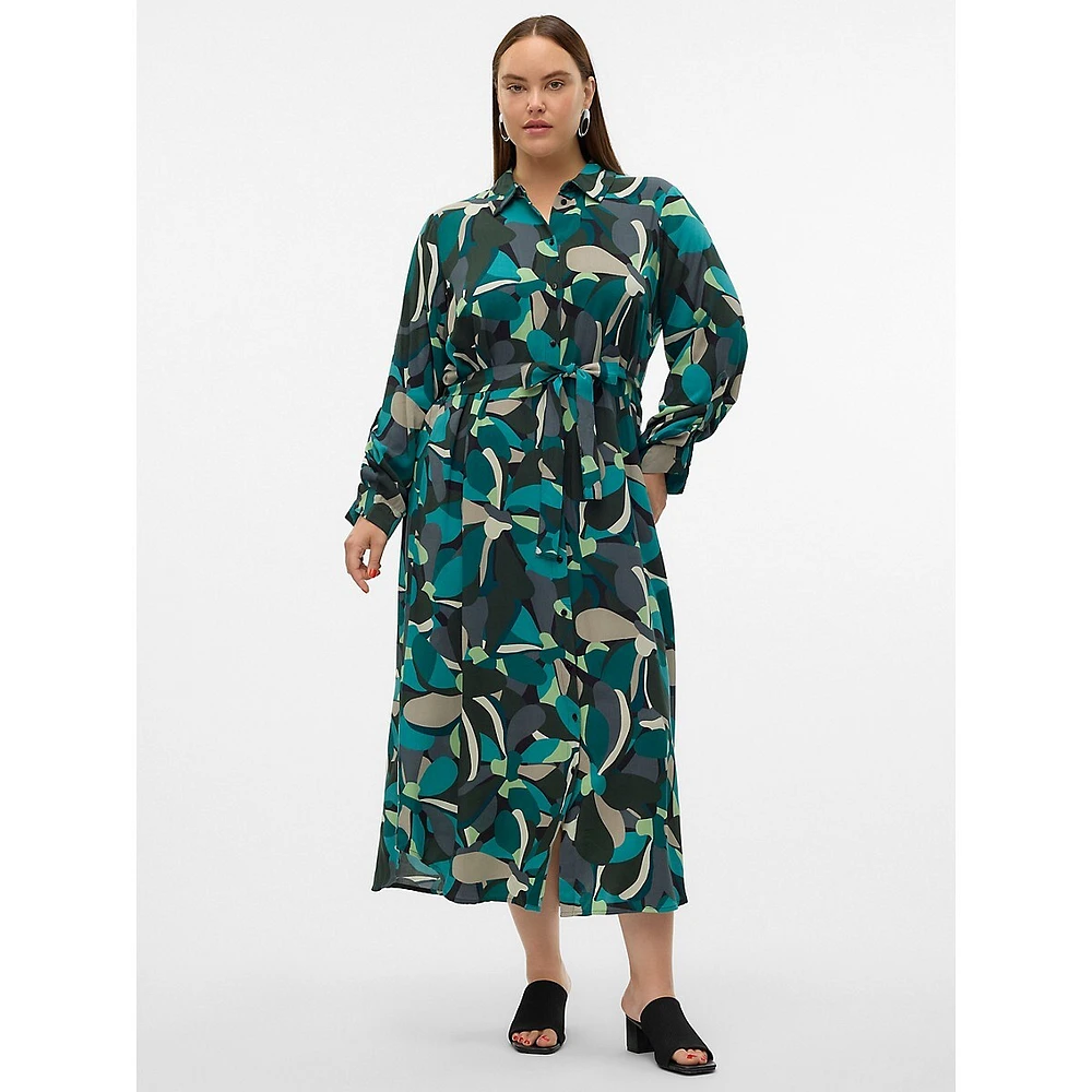 Plus Codella Printed Belted Midi Shirt Dress