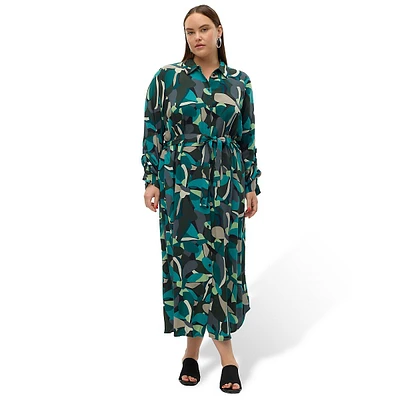 Plus Codella Printed Belted Midi Shirt Dress