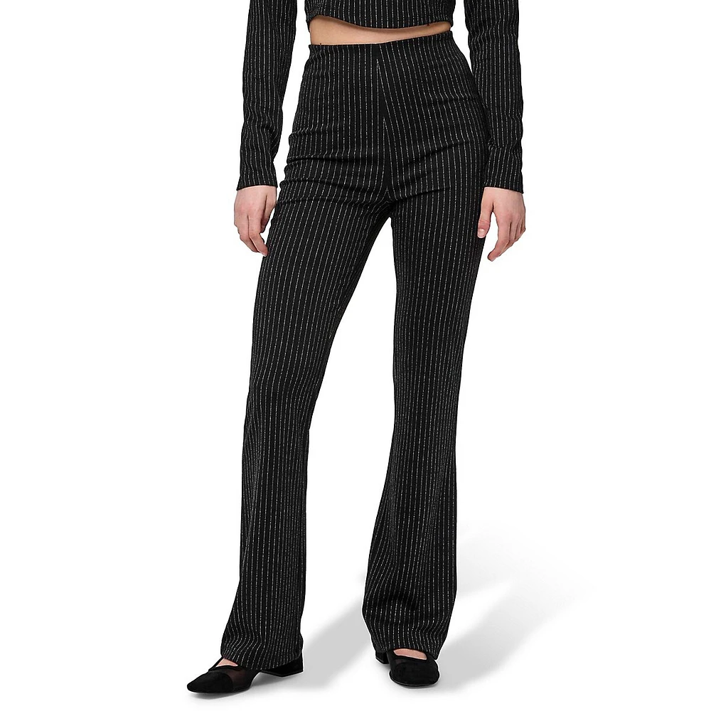 Niannah Pinstriped High-Waisted Flare Pants