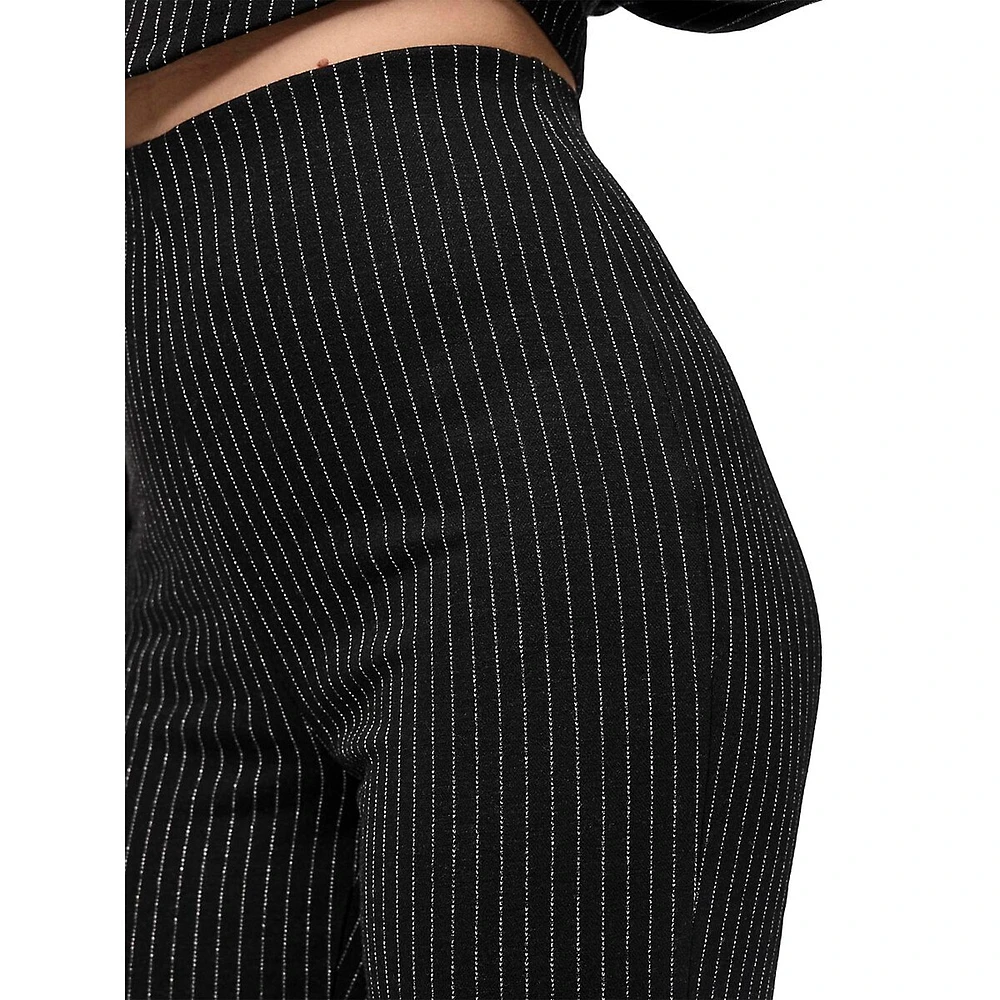 Niannah Pinstriped High-Waisted Flare Pants