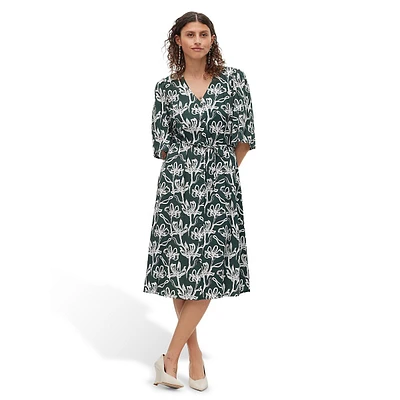 Elbow-Sleeve Print Day Dress