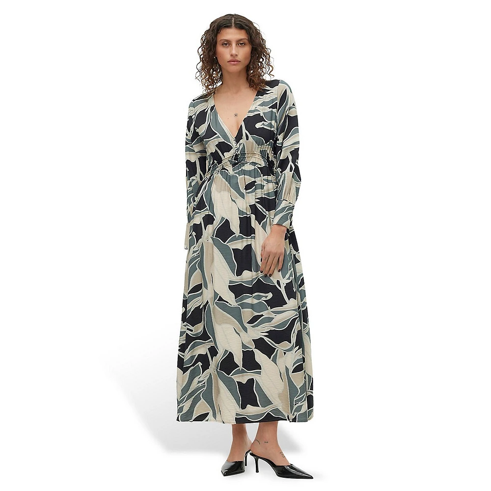 Ankel Printed V-Neck Smocked-Waist Maxi Dress