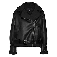 Joanna Teddy-Lined Coated Moto Jacket