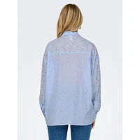 Julie Rhinestone-Grid Striped Button-Down Shirt