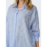 Julie Rhinestone-Grid Striped Button-Down Shirt