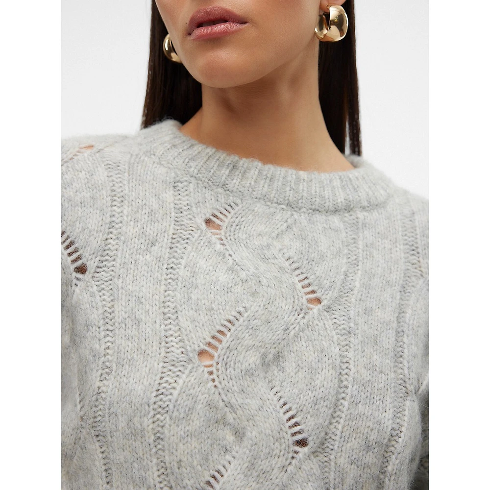 Volume-Sleeve Cable-Knit Sweater