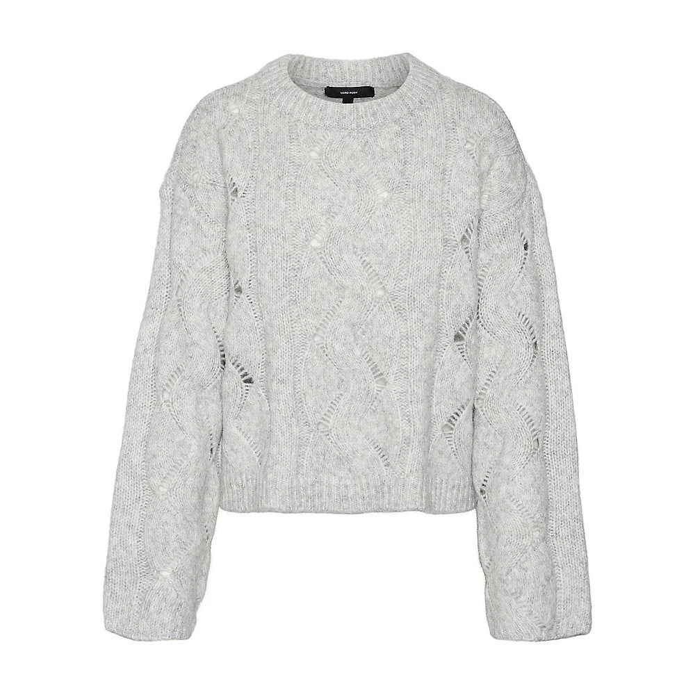 Volume-Sleeve Cable-Knit Sweater