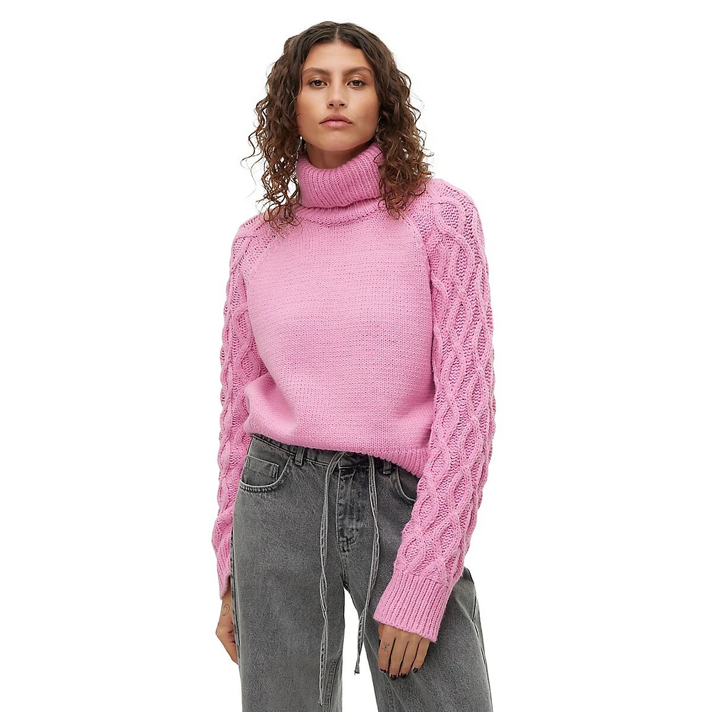 Miranda Cable-Trim Turtleneck Sweater