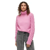 Miranda Cable-Trim Turtleneck Sweater