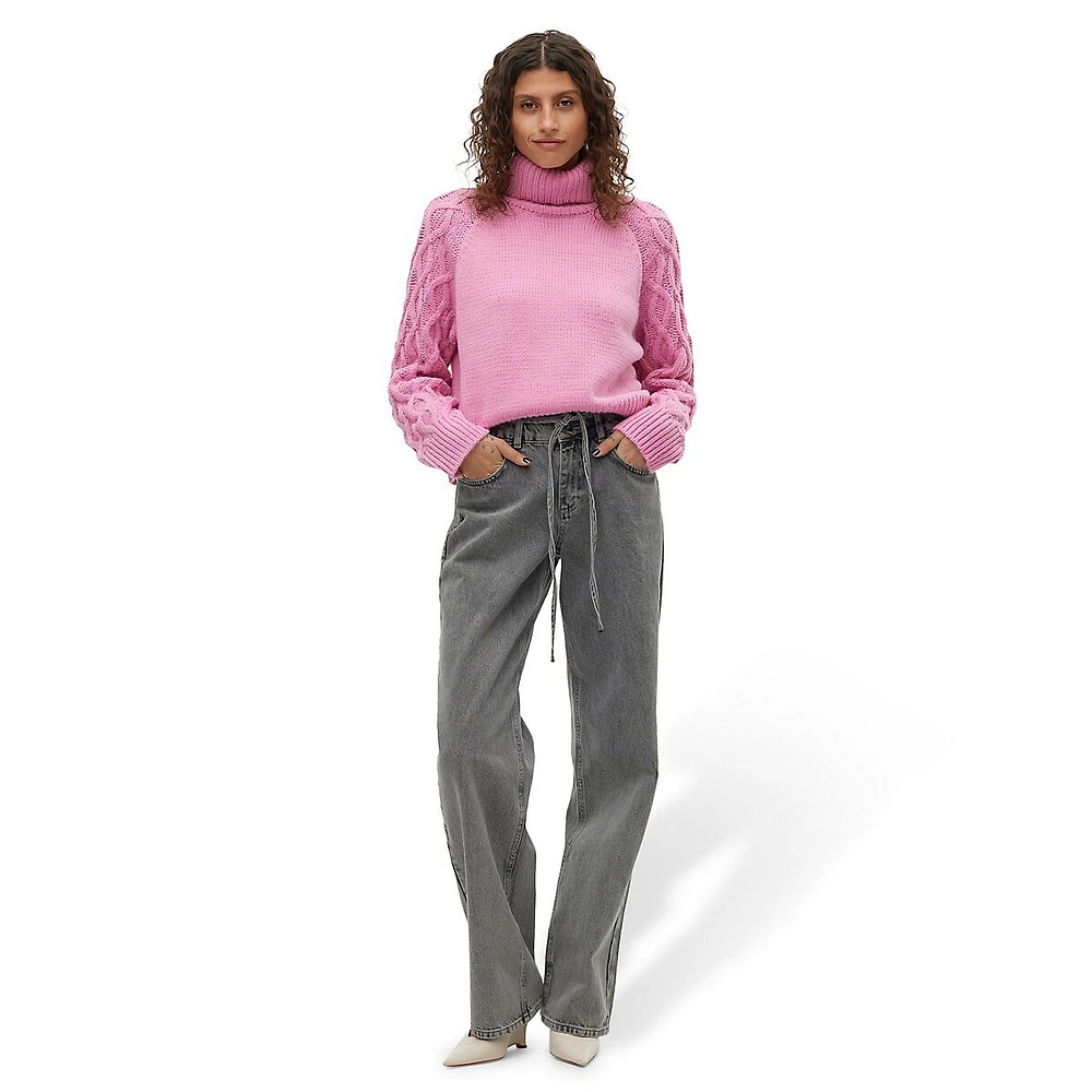 Miranda Cable-Trim Turtleneck Sweater