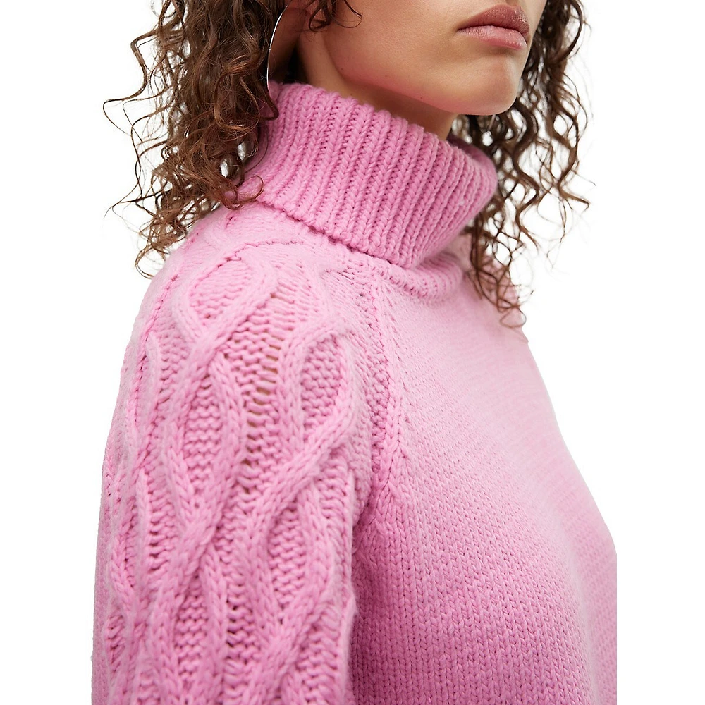 Miranda Cable-Trim Turtleneck Sweater